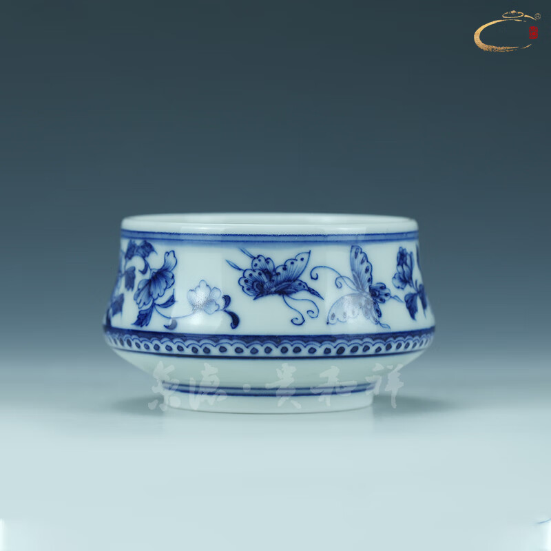 贵和祥 景德镇手工陶瓷个人杯品茗杯私家杯茶杯主人杯专用杯 青花花蝶