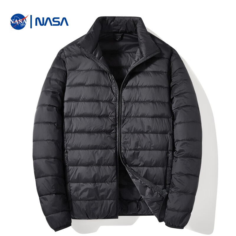 NASAMITOOM-8XL轻薄羽绒服男秋冬时尚简约立领保暖加肥加大码轻便羽绒外套 黑色 M
