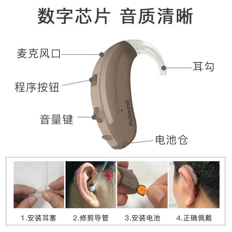 瑞声达老年人耳聋无线隐形耳背式助听器4频段大功率悦莺/可音升级款