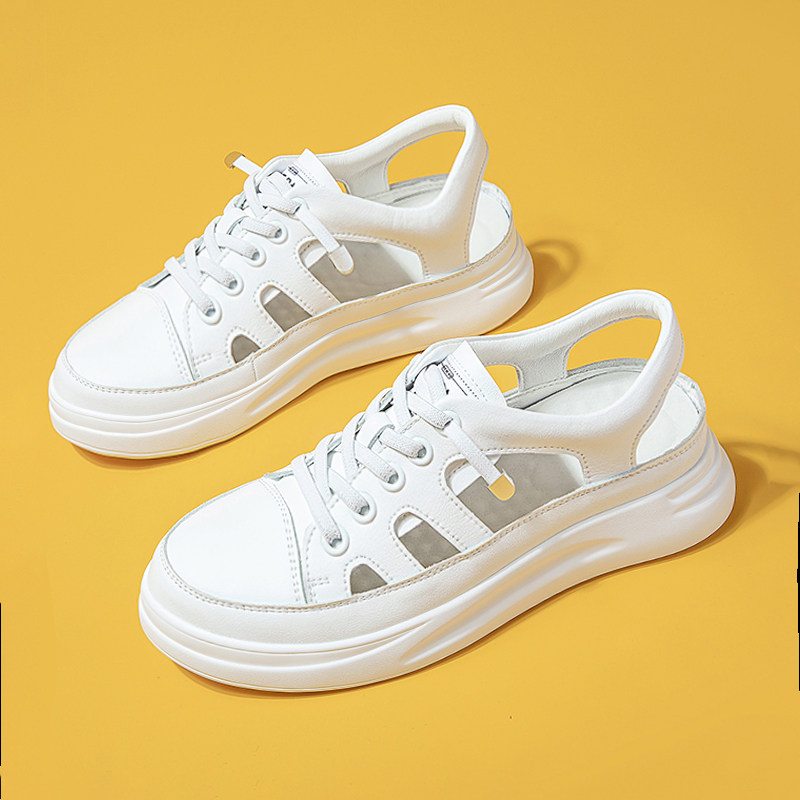 小女孩小学女生平底凉鞋女童夏季镂空网面包头中大童女孩儿童休闲小白