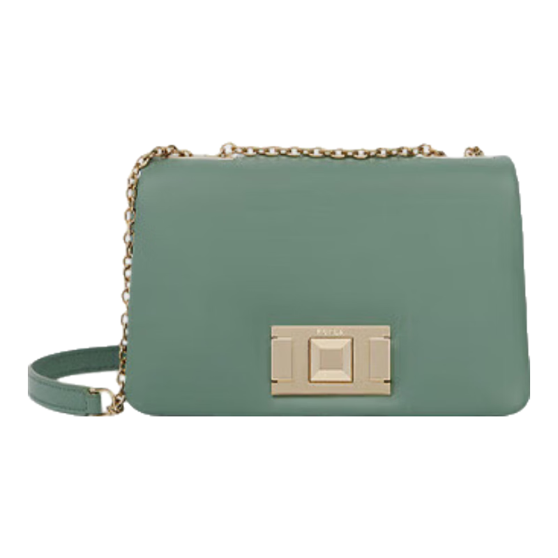 芙拉（FURLA）LULU系列牛皮迷你女士休閑通勤鏈條小方包 孔雀石綠【禮物】