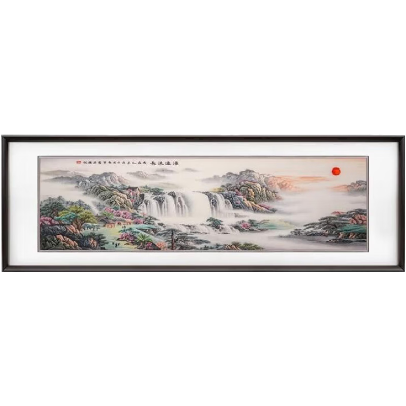 奈維斯汀  NAVSTIN中式大幅蘇繡掛畫手工刺繡源遠(yuǎn)流長(zhǎng)書房客廳背有靠山沙發(fā)墻裝飾畫 源遠(yuǎn)流長(zhǎng)【220*75CM】