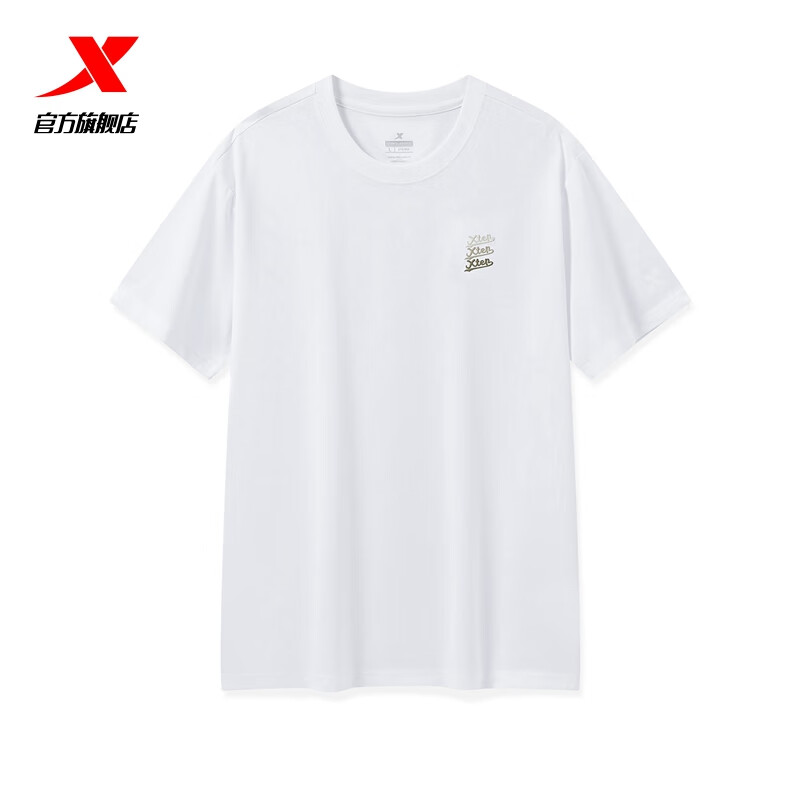 特步短袖男女2024夏季新款双logo宽松休闲t恤情侣半袖运动上衣 三logo