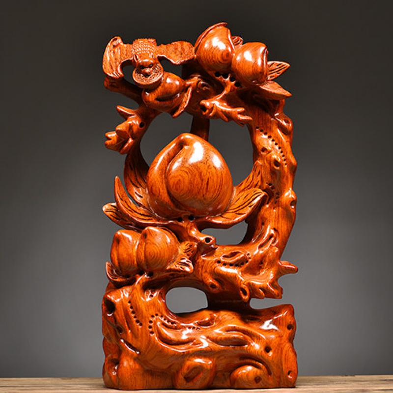 薰然花梨木雕寿桃摆件实木福寿双全送长辈祝寿贺寿生日工艺礼品 花梨