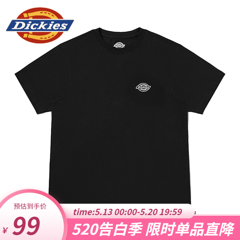 dickies纯棉短袖T恤男  夏季圆领休闲简约基本款百搭上衣  11799 Y 黑色 XL