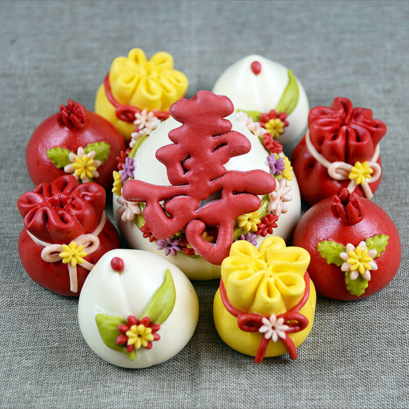 i生日寿桃山东大馒头胶东花饽饽手工果蔬馒头礼盒a 款式一寿桃2红