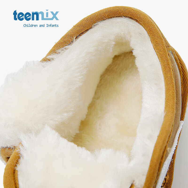 天美意儿童棉鞋男童女童冬季新款加绒加厚保暖宝宝小童雪地靴 黄色 37