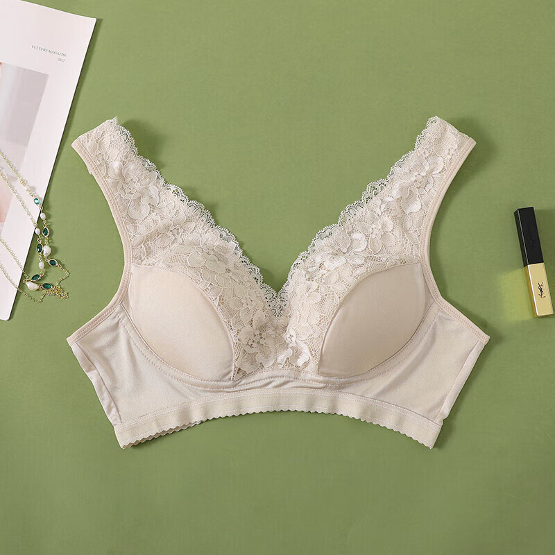 茹萱乐桑蚕丝真丝全罩杯文胸无钢圈内衣女无痕大码显胸小胸罩夏 肤色