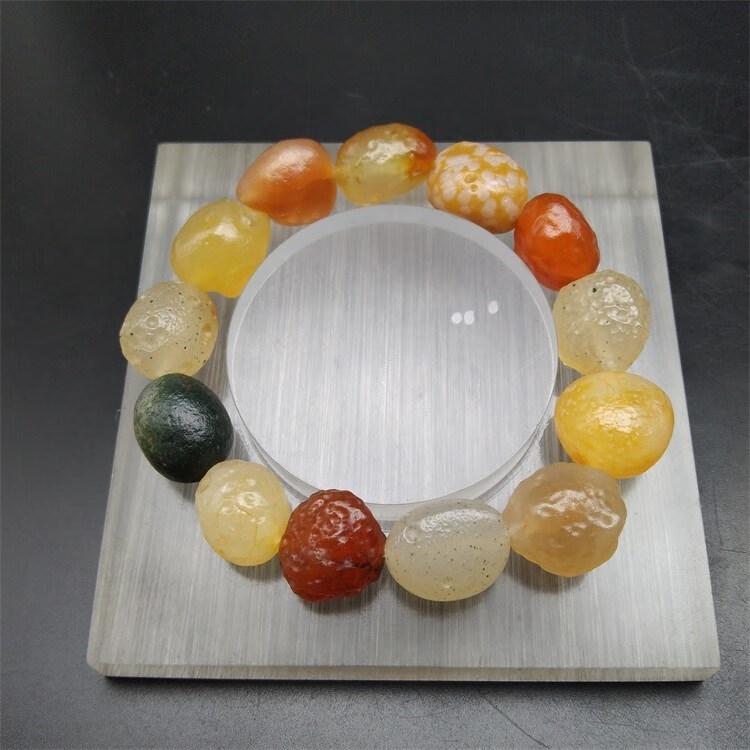 锦鼎 天然阿拉善彩珠手串 男女 15-16mm戈壁滩戈壁玛瑙原石手链 4号