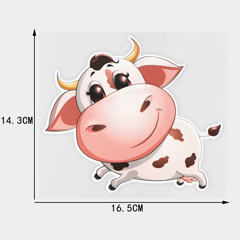 微笑的奶牛防水反光的车贴可爱的卡通电动车装饰贴纸 16.5x14.