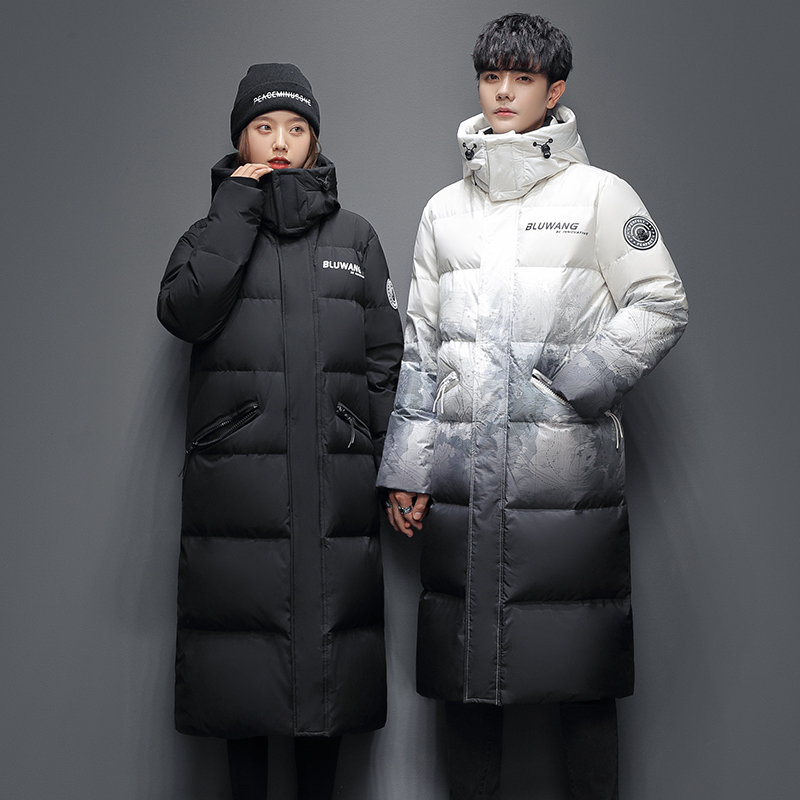 雅鹿冬季羽绒服男女情侣款长款过膝面包服抗寒保暖时尚宽松外套 迷彩-女 XL