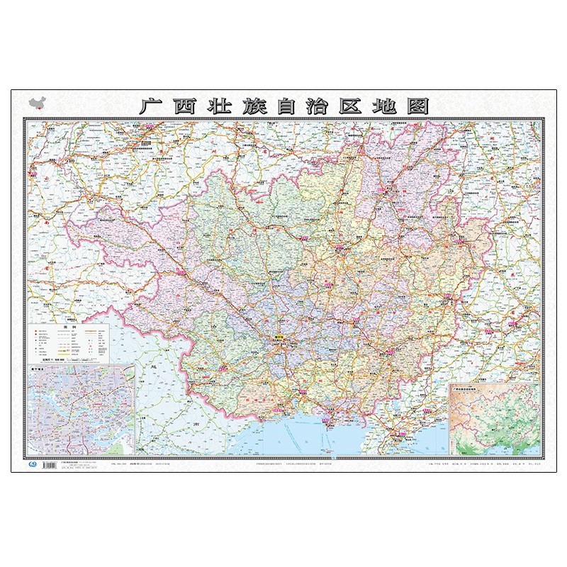2023年新 广西地图 106*76厘米 覆膜防水 政区交通地形图