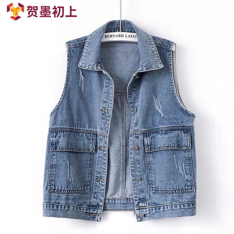 春秋外套男2022年秋季秋大码牛仔马甲背心女口袋宽松马夹外套百搭坎肩潮 蓝色 3XL（130-140斤）属于什么档次？