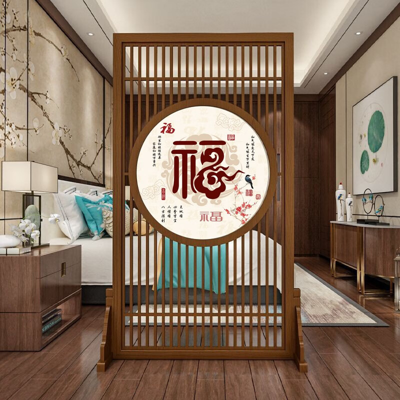 实木格栅屏风隔断客厅遮挡正对入户门风水办公室茶室新中式玄关 尺寸