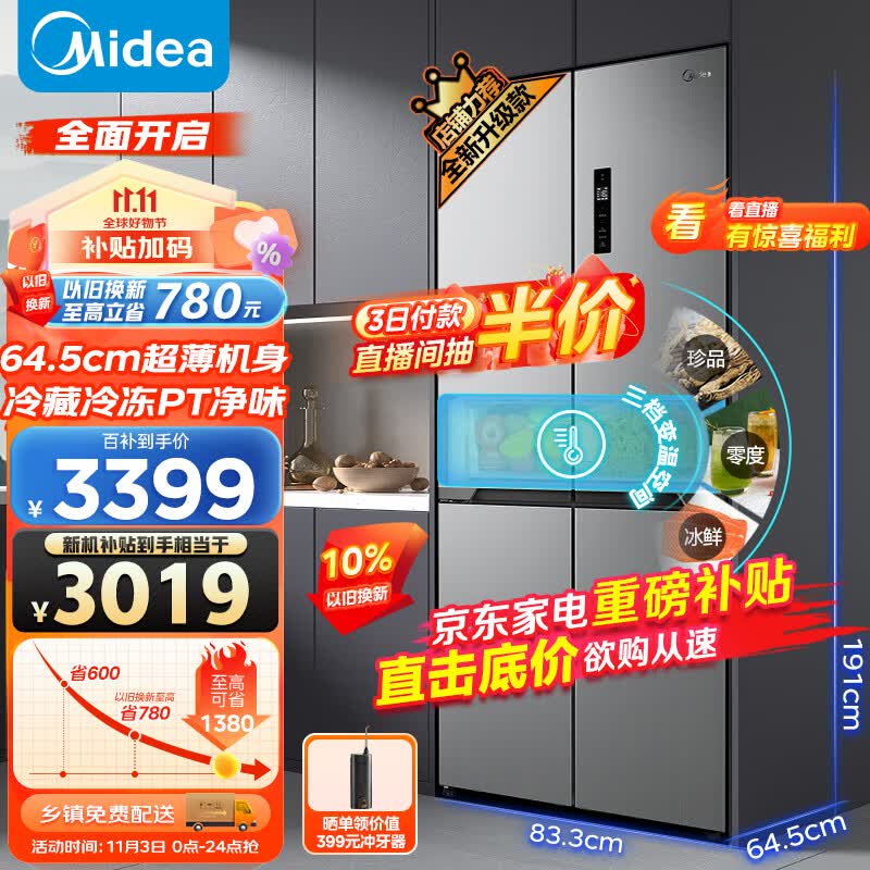 美的（Midea）519升一级能效双变频十字对开双开四开多门大容量风冷无霜家用电冰箱超薄MR-545WSPZE属于什么档次？