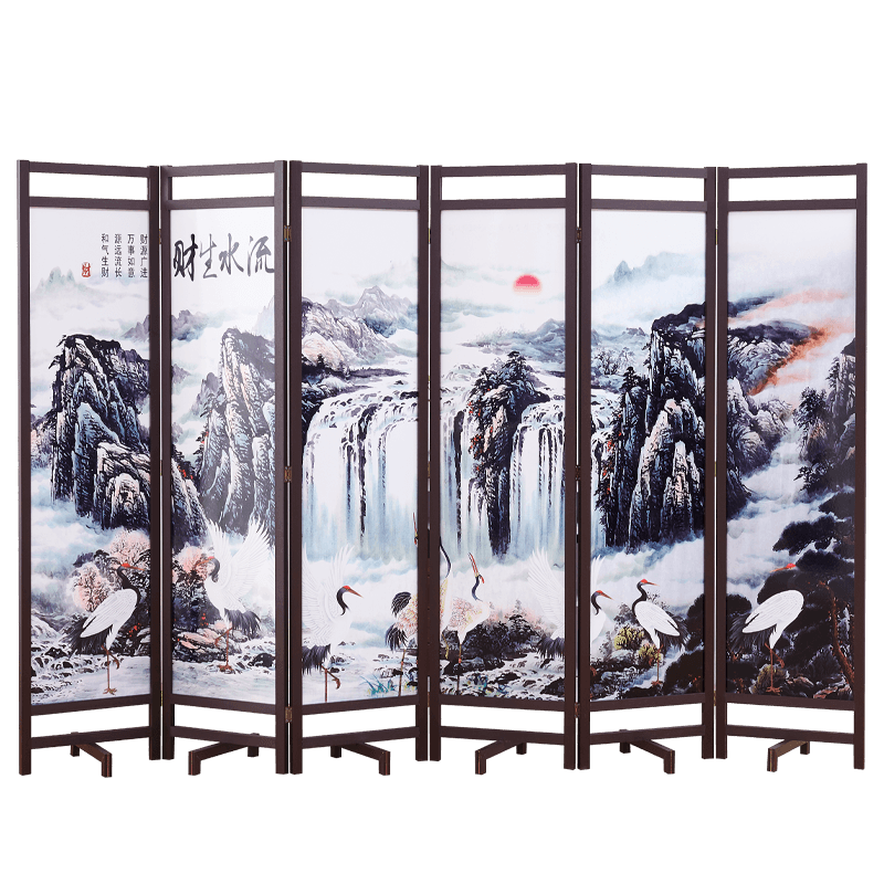 L&S 屏风 家用实木屏风隔断客厅卧室中式时尚办公室现代酒店定制折屏可折叠拉直 【流水生财】【六屏】