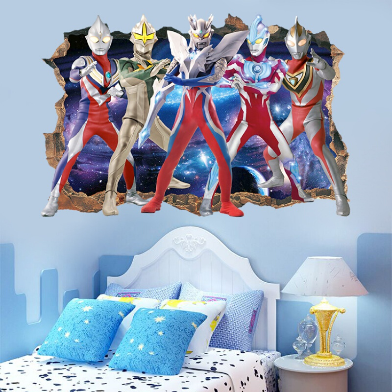 萌依儿奥特曼贴纸自粘3d立体墙贴纸男童房间装饰儿童房墙面卡通动漫墙