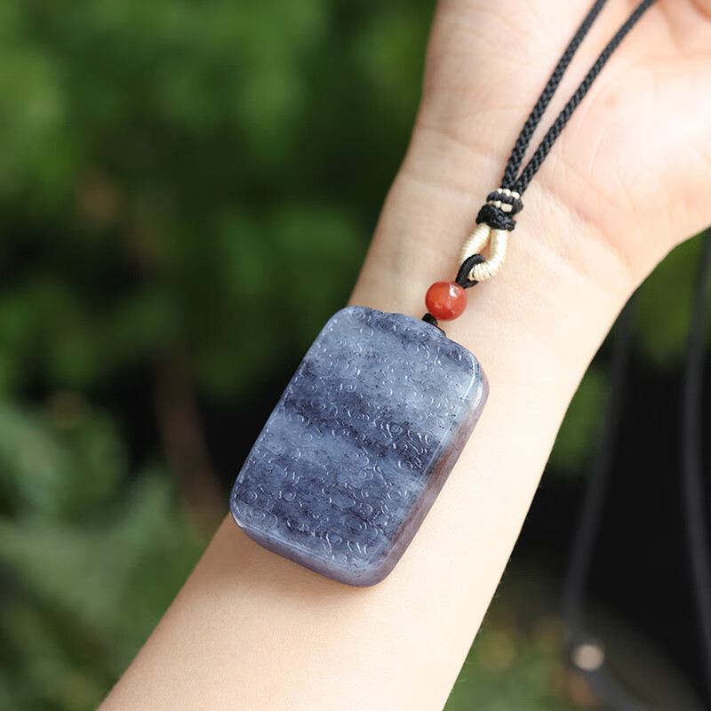 白玉世家 和田玉青花祥云玉牌吊坠 无事牌男款玉坠玉佩挂件 青花祥云玉牌