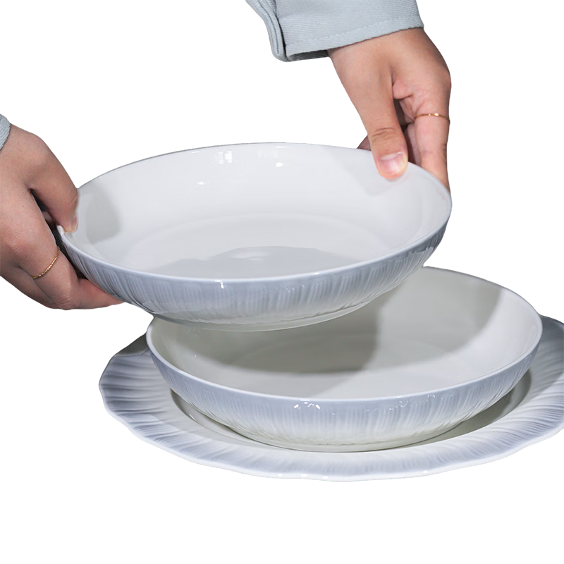 华青格盘子菜盘浮雕釉下彩莱茵渐变8.25英寸2只餐盘深盘