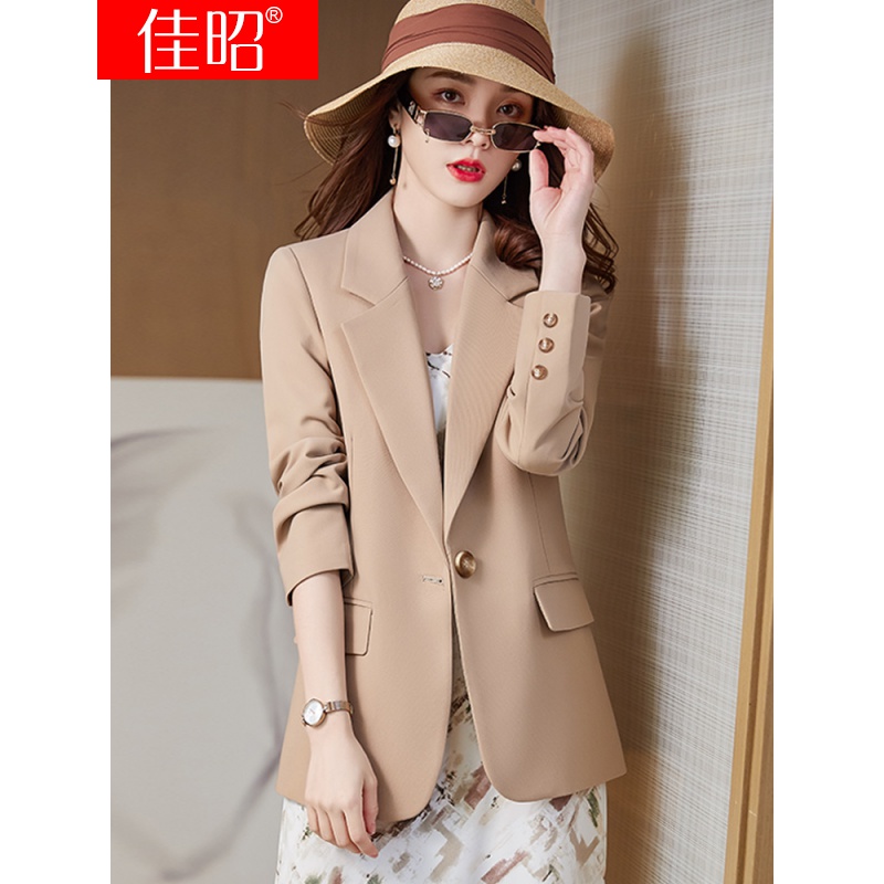 卡其色西装外套女春秋宽松显瘦韩版职业装感炸街减龄西服上衣 杏色