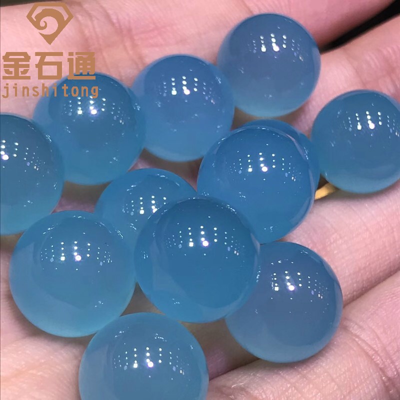 金石通 7a天然冰种台湾蓝玉髓散珠单珠diy多宝手串圆珠手工水晶饰品珠