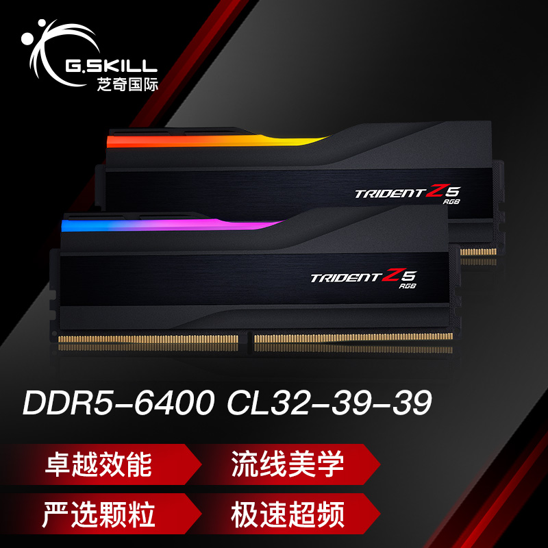 芝奇（G.SKILL）32GB(16Gx2)套装 DDR5 6400频率 台式机内存条-幻锋戟RGB灯条(黯雾黑)/C32