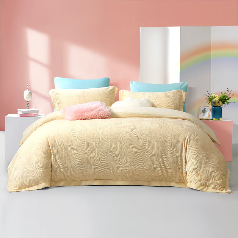 富安娜法兰绒水晶绒床单套件绒感温暖床上用品毛毯质感保暖套件 法兰绒三件\伯朗尼 1.2m床