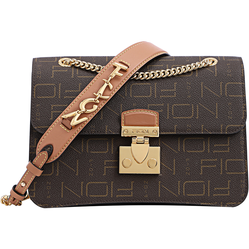 菲安妮fion锁扣印花小方包新款时尚单肩斜挎包啡驼实付6700元折合1340