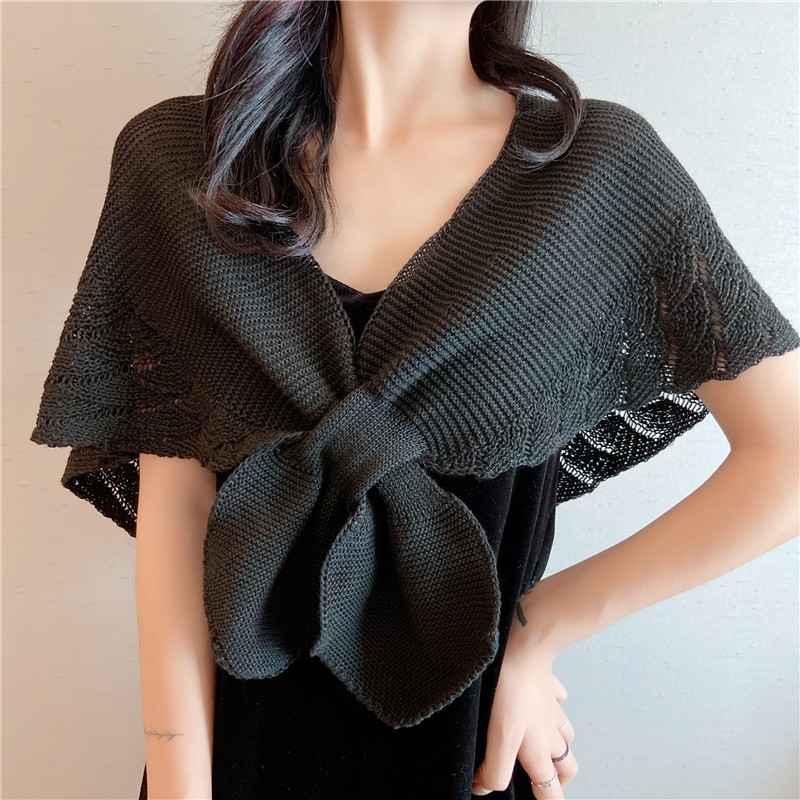 sinihuaji鱼尾纹小披肩外搭名媛风春夏洋气针织空调房搭肩围脖假领子