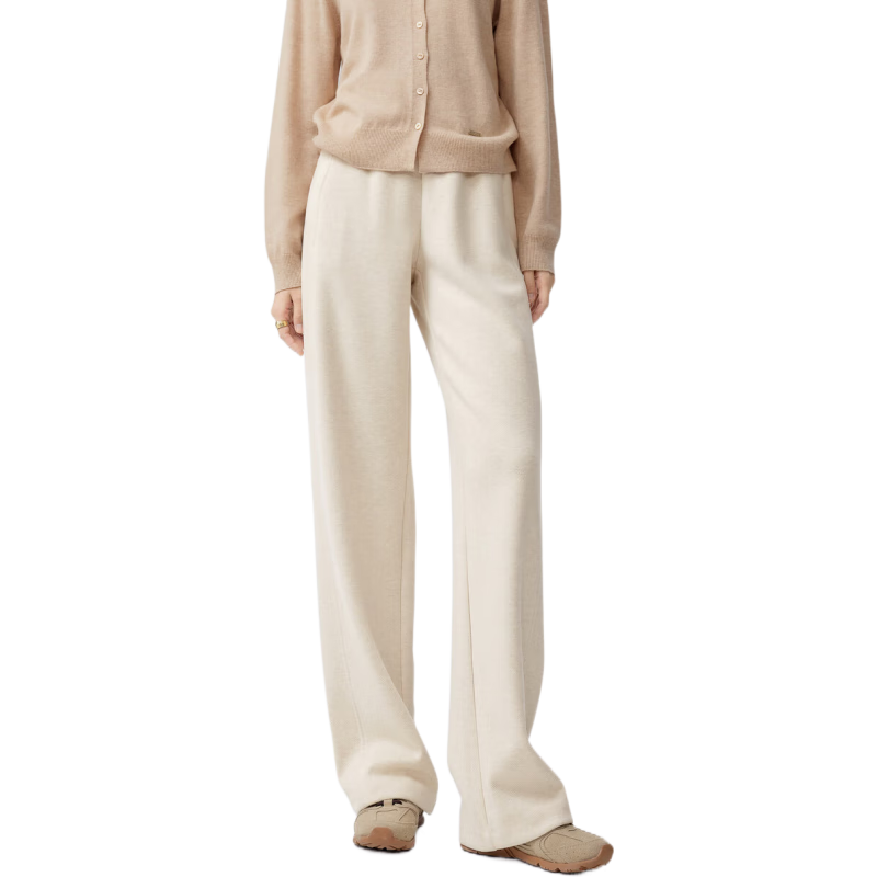 伊芙丽（eifini）蒋欣代言醋酸针织松紧腰百搭休闲裤冬季新款厚实直筒拖地裤 燕麦色小个子版 M /160/64A/