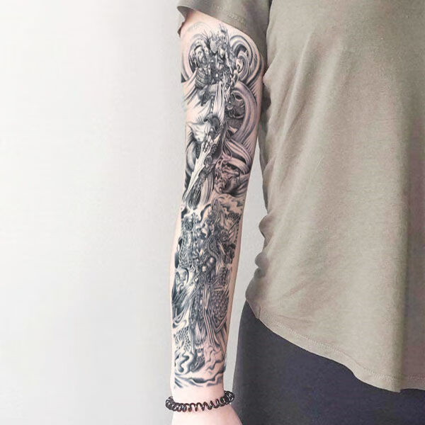 纹身贴洗不掉赵云子龙全臂纹身贴防水男女赵子龙大花臂仿真刺青纹身贴