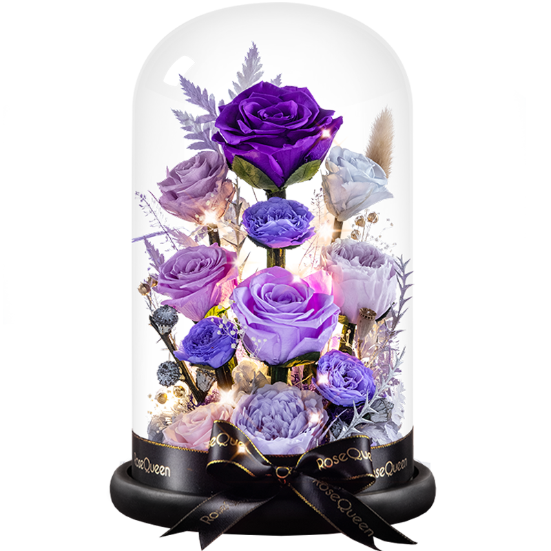 花逅永生花情人節(jié)禮物送女友真花永生玫瑰花禮盒送女朋友愛人生日禮物 愛你一生一世（帶燈）蘭紫