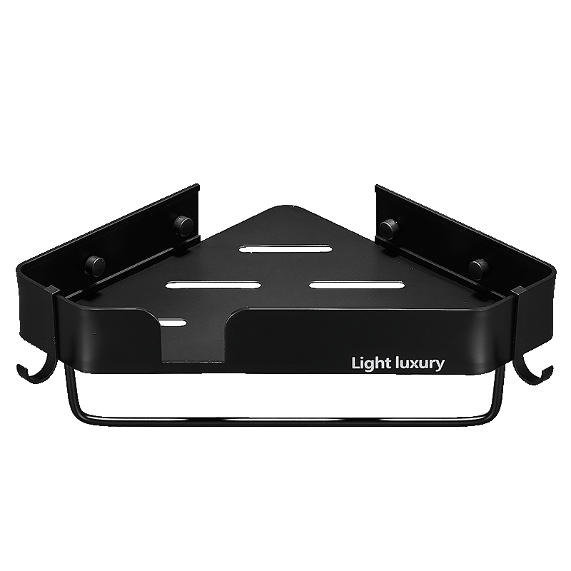 藍(lán)牡丹免打孔太空鋁浴室置物架 洗手間收納架 衛(wèi)生間轉(zhuǎn)角三角架墻角收納 加大加厚三角 單層+桿啞光