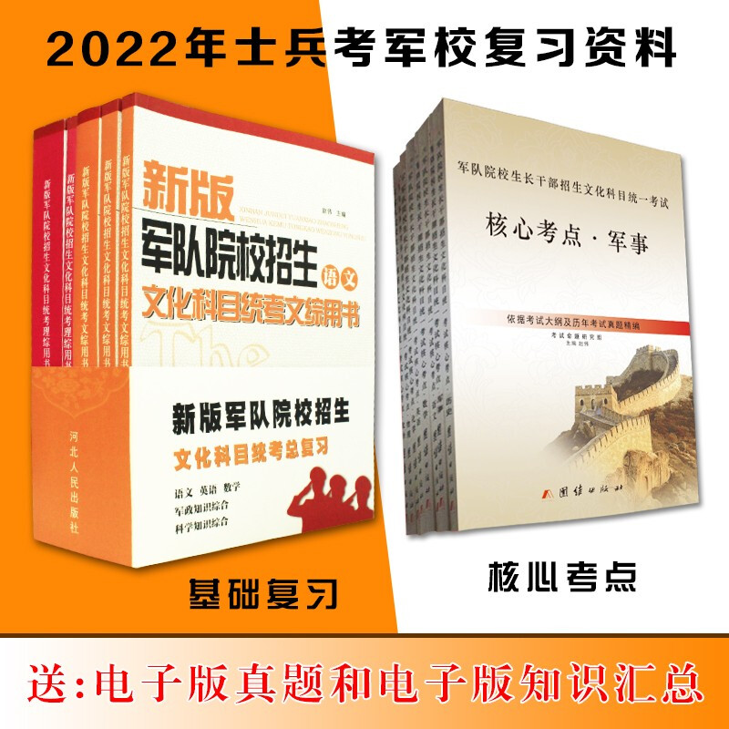 自选】军考复习资料2022版高中考军校考试复习资料军队院校招生教材部队士兵士官军官考武警学书籍 高中毕业士兵考军校复习资料用书+核心考点
