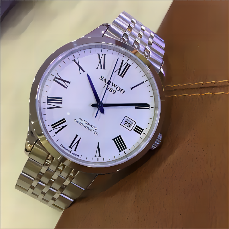 商沃(sarwoo)简约超薄机械表 男表全自动 大表盘罗马数字手表男防水
