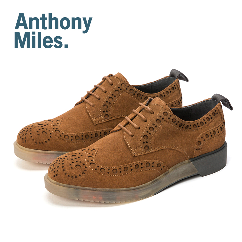 英国设计师品牌安东尼Anthonymils真皮布洛克休闲百搭正装皮鞋男 咖色低帮（MB0022） 42