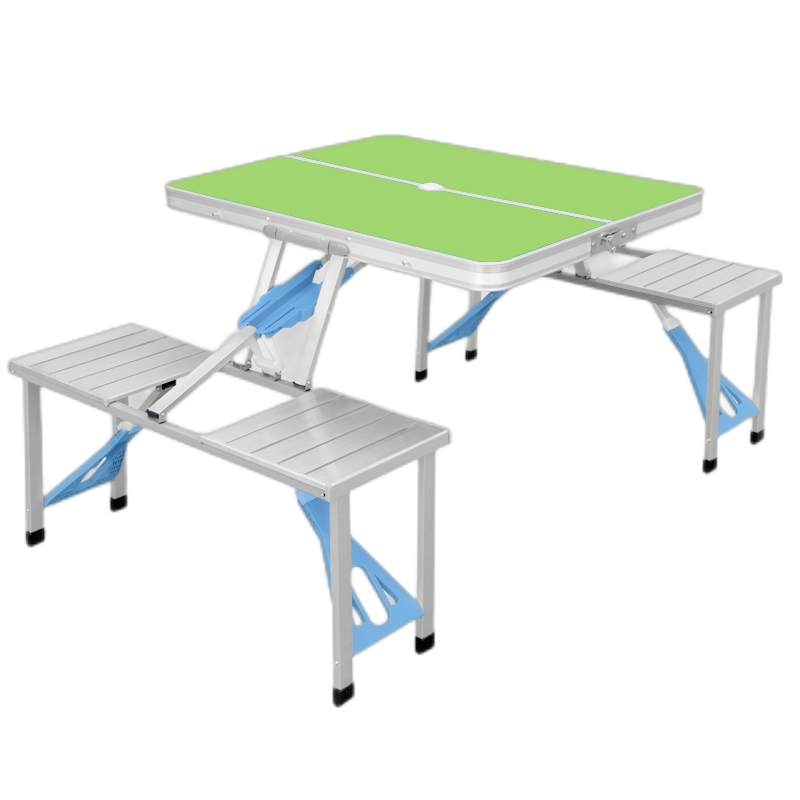 鲸伦户外折叠桌椅便携式摆摊桌烧烤桌休闲桌椅便携式折叠桌展业宣传桌可折叠铝合金连体桌绿色【可定制印刷】