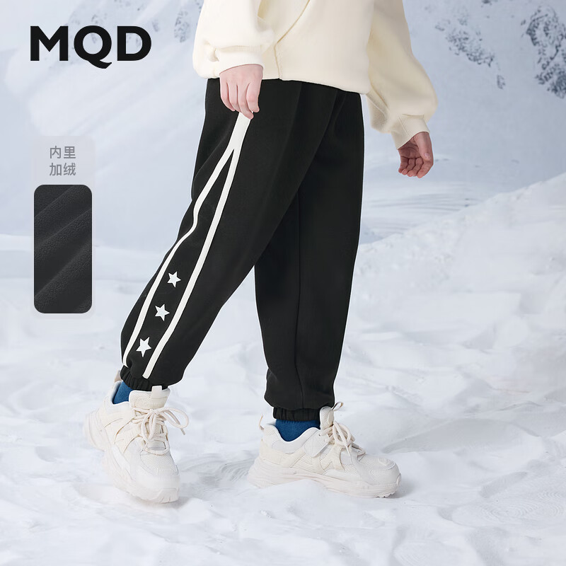 马骑顿（MQD）MQD冬季男大童潮酷休闲运动加绒学院风卫裤针织裤 黑色 140