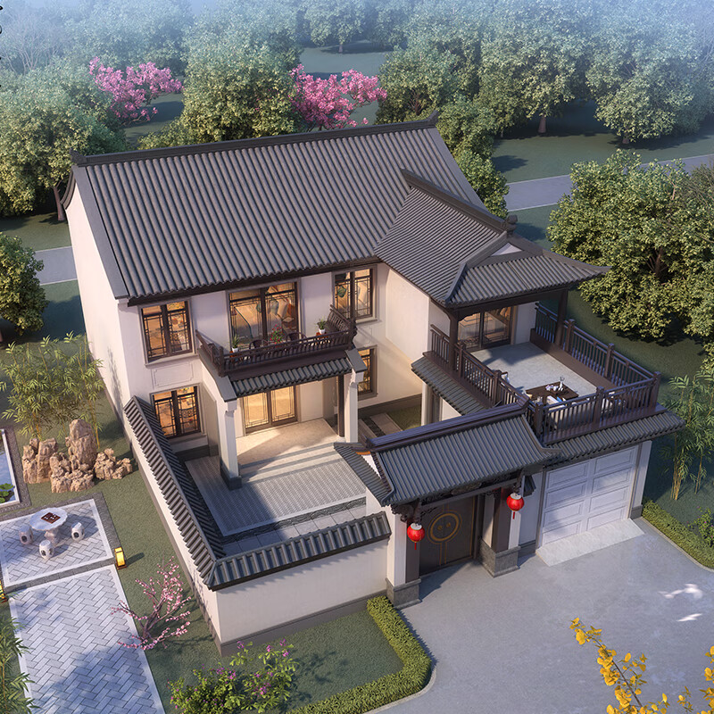 匠墅居农村自建房设计图中式四合院二层别墅设计图纸带车库全套施工