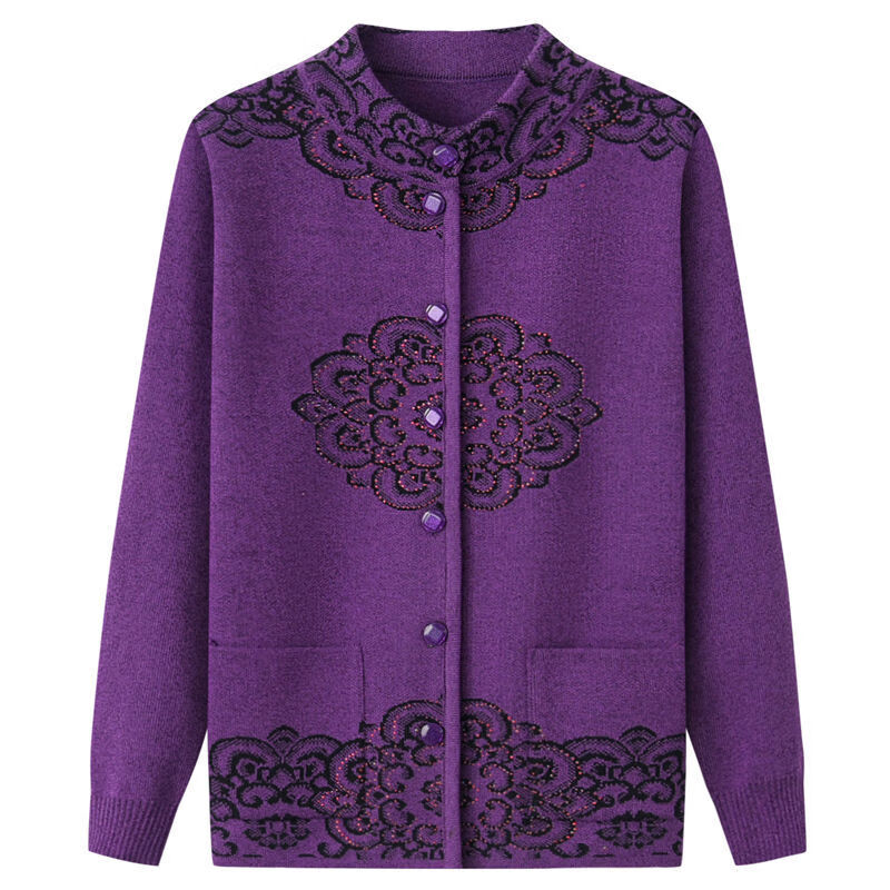 乔骏晟中老年女装秋冬新款针织衫毛衣妈妈外套老太太奶奶唐装开衫毛衫