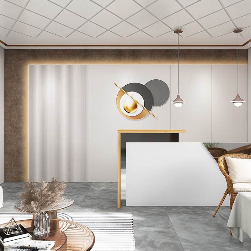 墨岩3d格栅公司前台背景墙壁纸办公室大气美容院形象墙logo造型墙纸