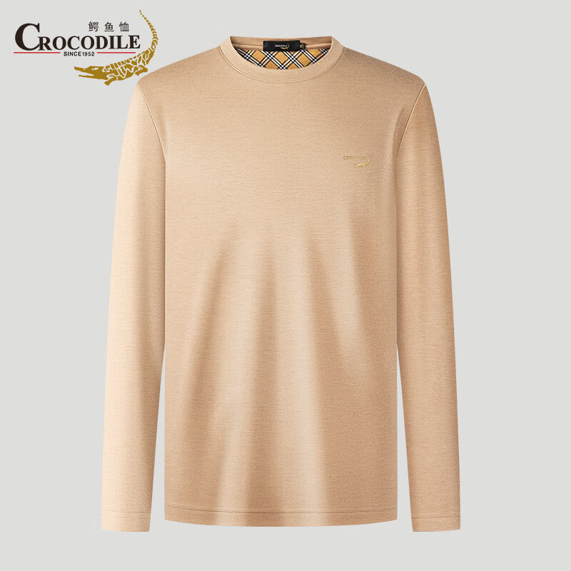 鳄鱼恤(CROCODILE)中青年男士T恤套头圆领柔软亲肤长袖衫 卡其 S 46