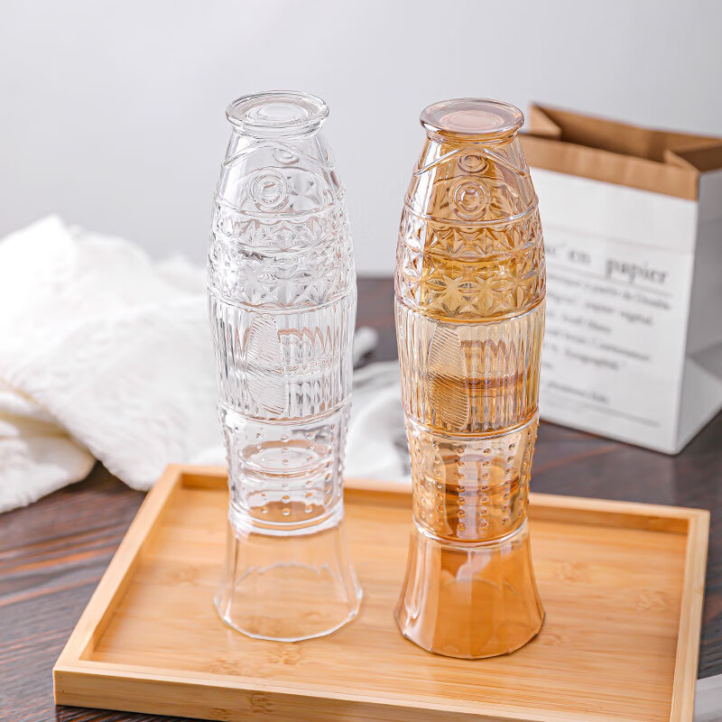 乐唯诗（LOVWISH） 乐唯诗 锦鲤叠叠水杯耐热玻璃杯创意杯子 锦鲤叠叠杯【金色】