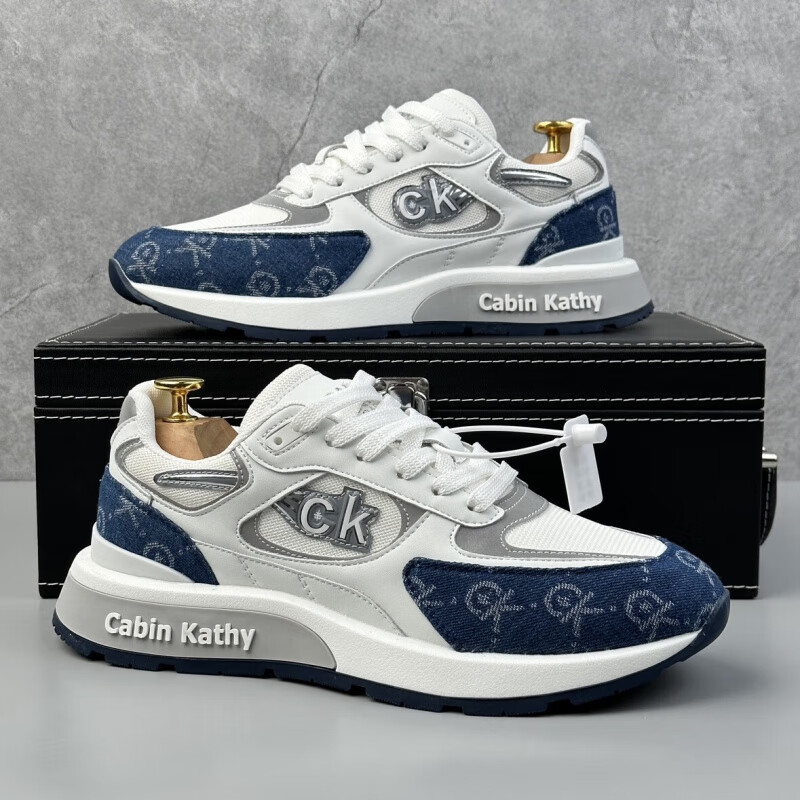 亚瑟轻奢男士鞋秋季冬季新款运动鞋男士潮牌休闲鞋男百搭刺绣鞋子 白