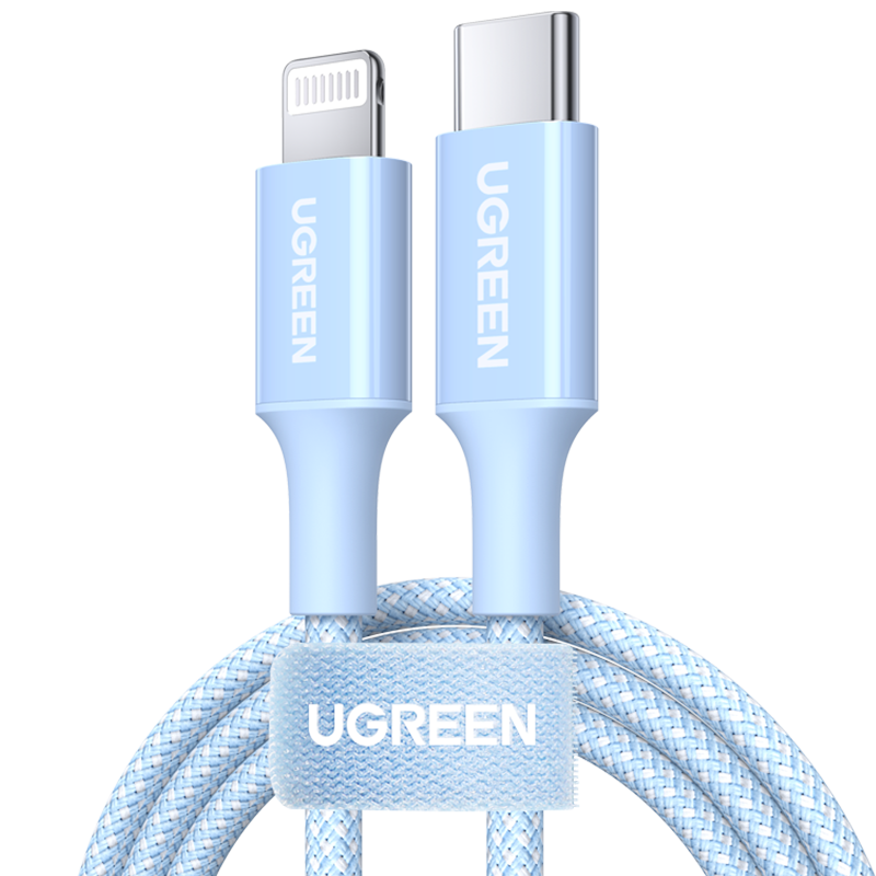 UGREEN 绿联 US532 MFi认证 Type-C转Lightning 3A 数据线 编织 1m 珊瑚蓝