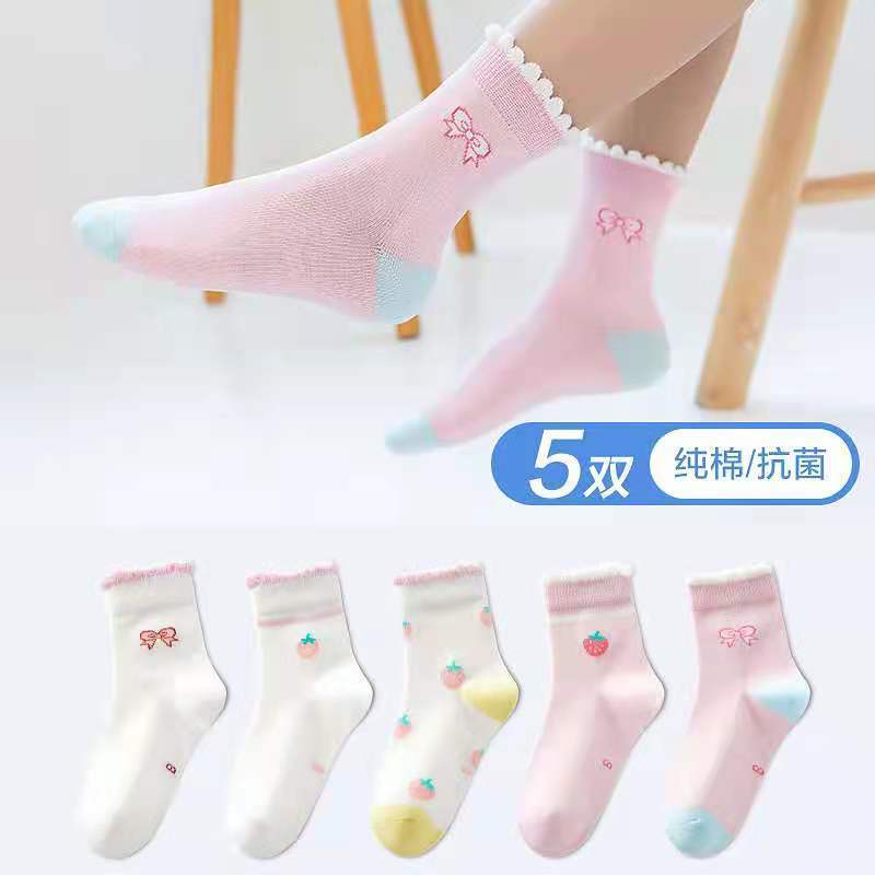 中大童全棉四季中筒过年服 棉女童-花边蝴蝶结 7-9岁【16-18cm脚长】