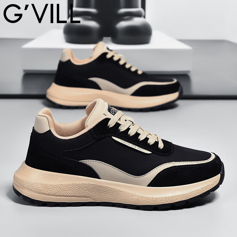 贵之步G'VILL 鞋子男鞋秋季2024新款潮流百搭旅游鞋厚底男士运动休闲鞋 黑杏 42