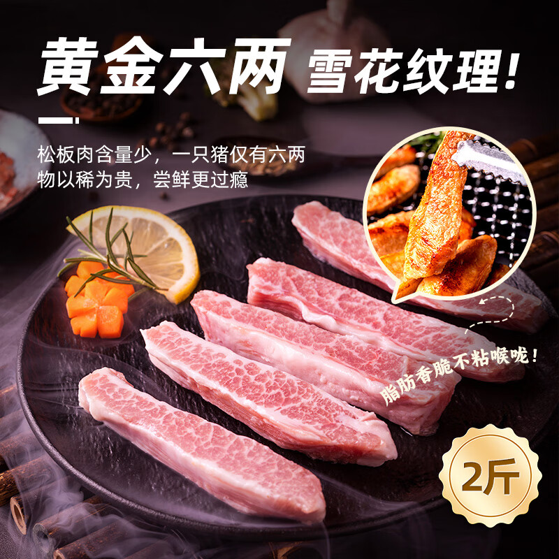 龙大肉食猪雪花松板肉 净重2斤 精修肉青秘制肉韩式烤肉烧烤冷冻食材