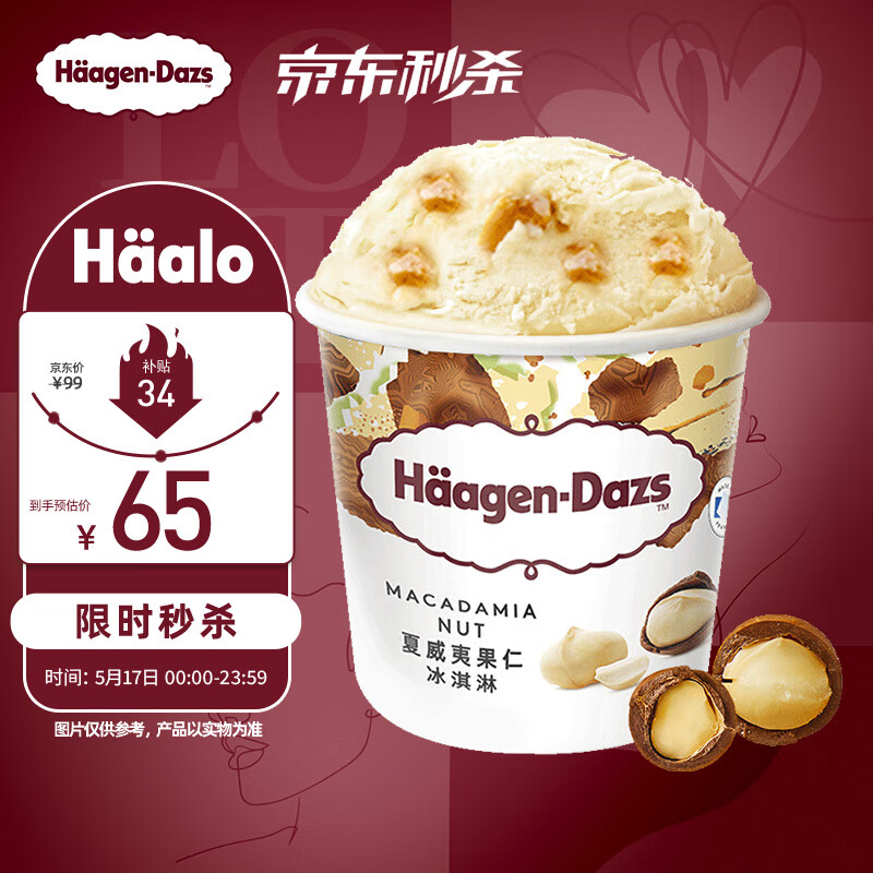 哈根达斯（Haagen-Dazs）夏威夷果仁口味大桶冰淇淋473ml 家庭装