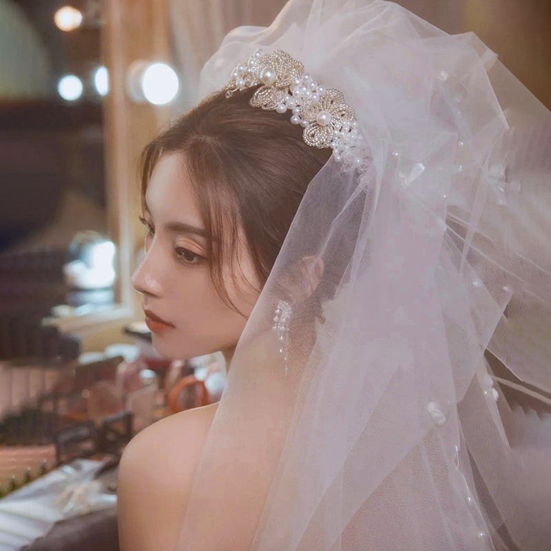 素聚 新娘皇冠韩式超仙复古串珠花瓣发箍结婚礼服婚纱